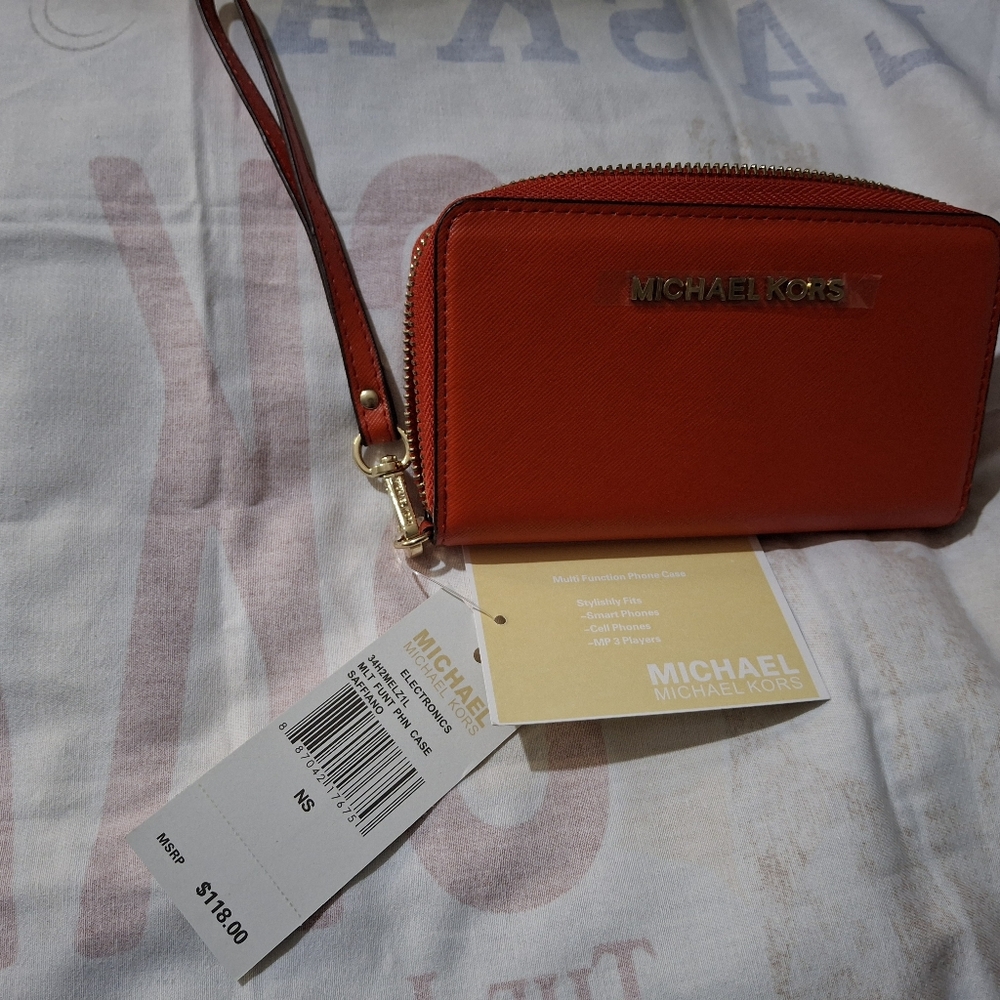 Michael Kors Vibrant Orange Phone Case Wallet - Picture 3 of 5